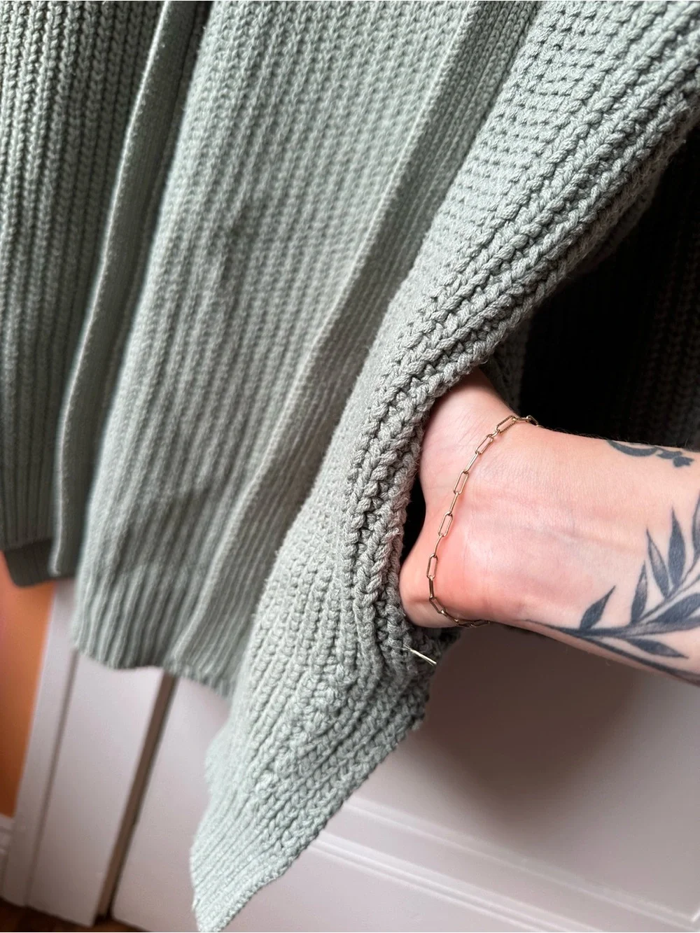 Free People Open-Front Chunky Knit Cardigan - Sage Green - Picture 6 of 7